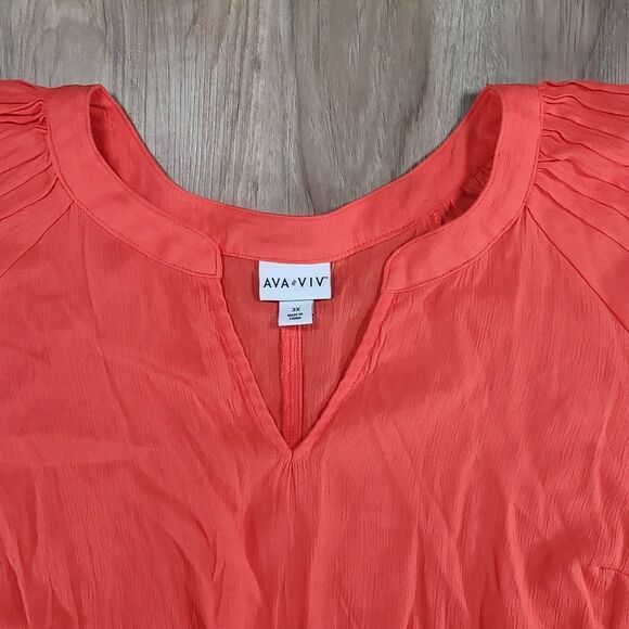 🔹️Ava & Viv Orange Gauzy Vneck Blouse w/Mandarin Collar 3X - Picture 3 of 9
